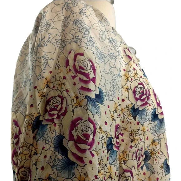 Gerard Darel Plum and Teal on Cream Silk Floral Tunic Blouse Size Small EUC - Picture 12 of 13